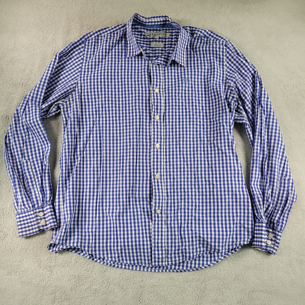 Crew Clothing Co. Large Blue Checkered Classic Fit Men's Shirt
